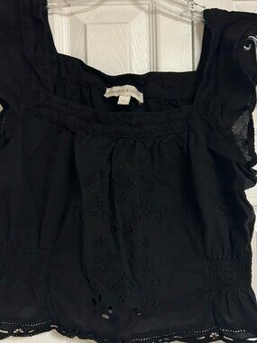 Black Eyelet Square-Neck Women's Top